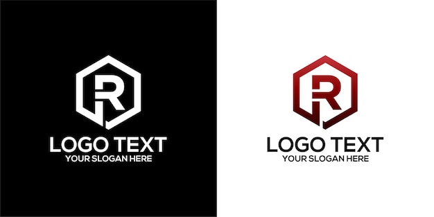 conjunto de logotipo hexagonal combinado con plantilla de diseños de letra r vector premium