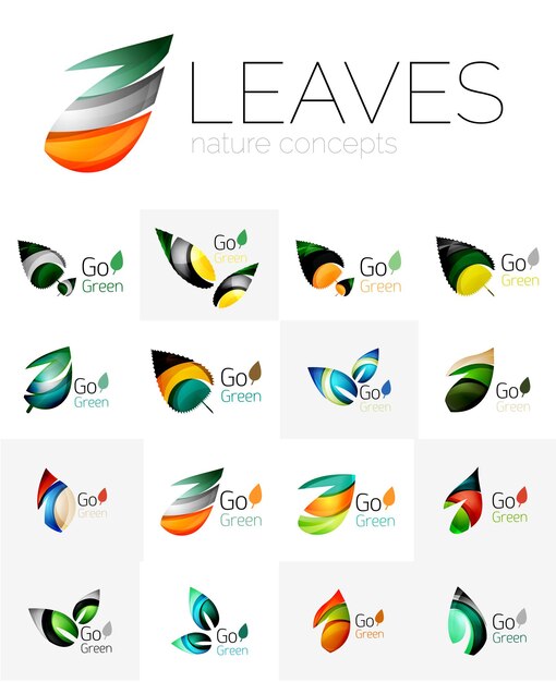 Conjunto de logotipo de hoja ecológica de diseño futurista