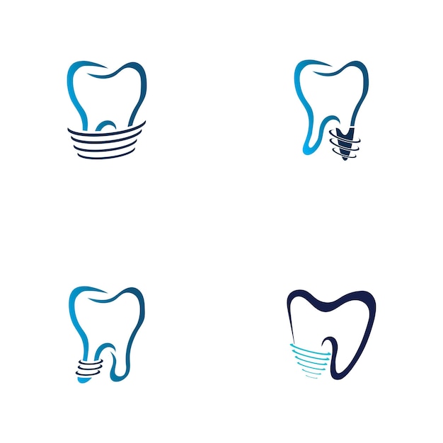 conjunto de logotipo de implante dental y vector de concepto de diseño de símbolo