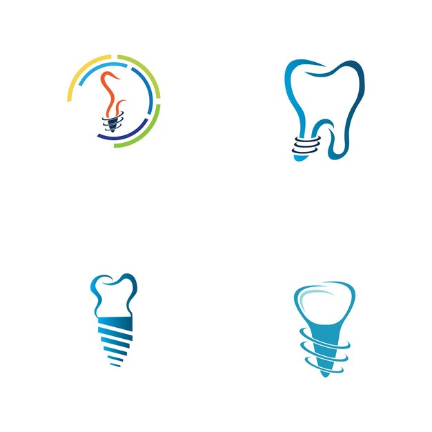 conjunto de logotipo de implante dental y vector de concepto de diseño de símbolo