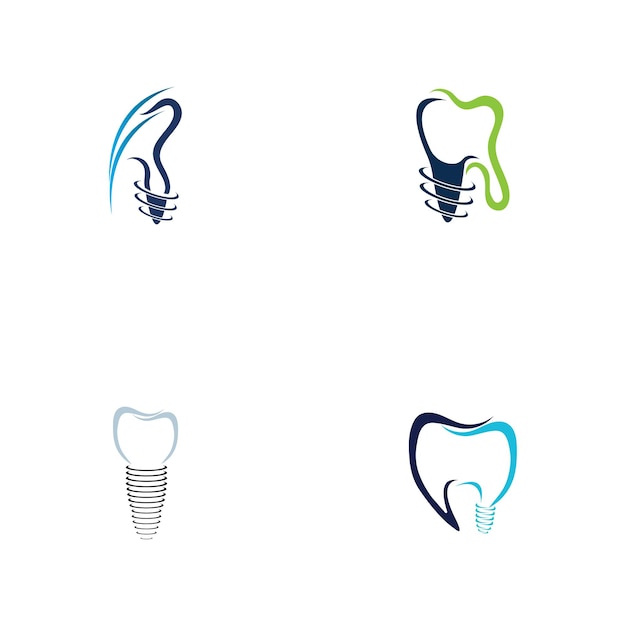 conjunto de logotipo de implante dental y vector de concepto de diseño de símbolo