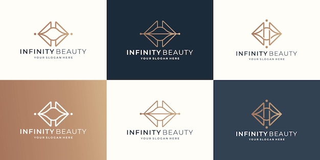 Conjunto de logotipo de infinito y belleza logotipo de belleza minimalista conjunto de diseño de logotipo para moda cosmética