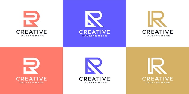 Conjunto de logotipo inicial de diseño de arte de línea plana de letra r