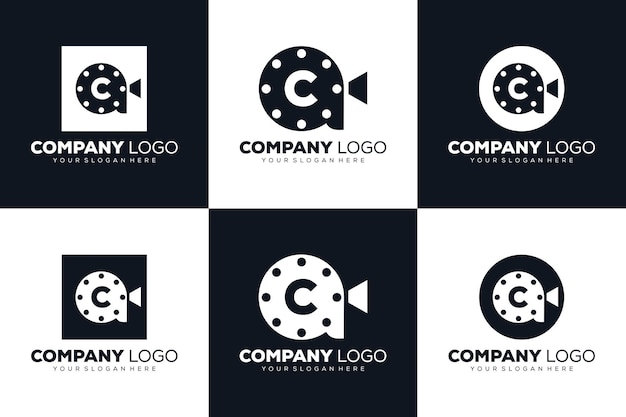 conjunto de logotipo inicial de la letra C de la colección para la plantilla de diseño de cine y videografía