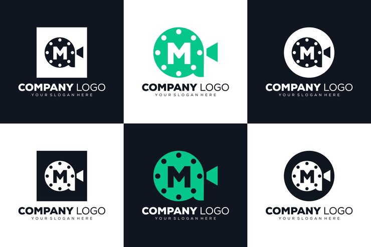 Vector conjunto de logotipo inicial de la letra m de la colección para la plantilla de diseño de películas y videografías de cine