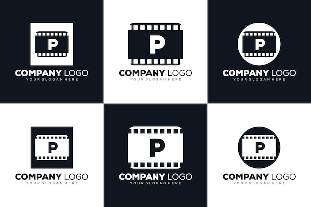 conjunto de logotipo inicial de la letra P de la colección para la plantilla de diseño de cine y videografía
