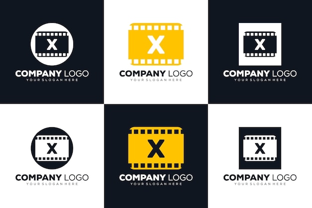 conjunto de logotipo inicial de la letra X para la plantilla de diseño de cine y videografía