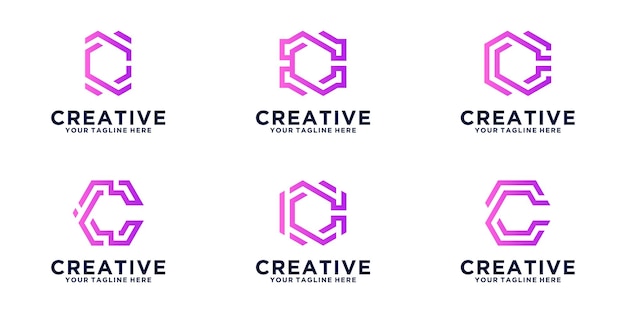 Conjunto de logotipo iniciales letra c hexagonal, para negocios, finanzas y tecnología