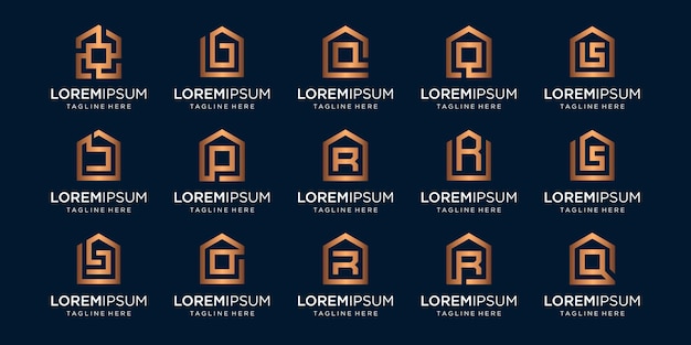 Conjunto de logotipo de inicio combinado con letra B, P, R, Q, plantilla de diseños.