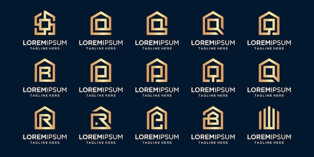 Conjunto de logotipo de inicio combinado con la letra R, Q, E, B, W, plantilla de diseños