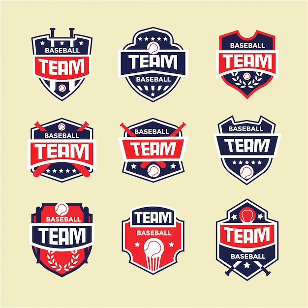 Vector conjunto de logotipo de insignia deportiva de béisbol