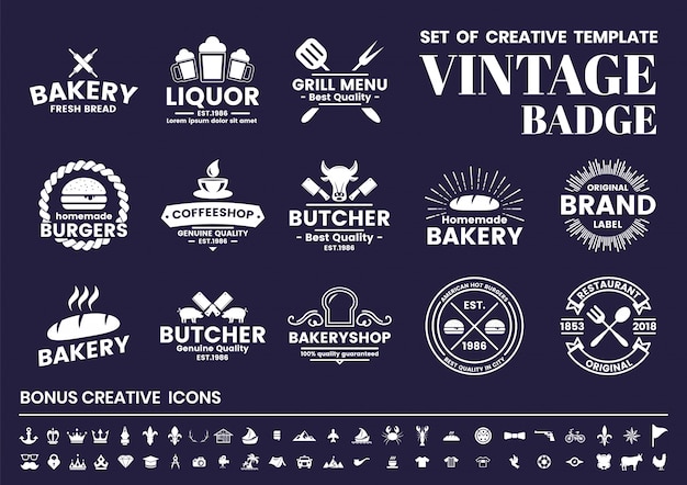 Conjunto de logotipo, insignia e icono retro vintage