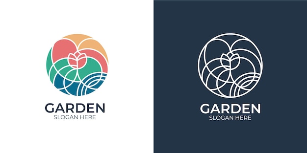 Conjunto de logotipo de jardín colorido minimalista