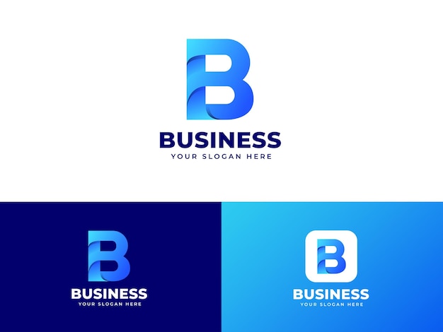 Conjunto de logotipo de letra B con diseño de degradado geométrico