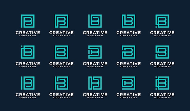 Conjunto de logotipo letra B en estilo cuadrado