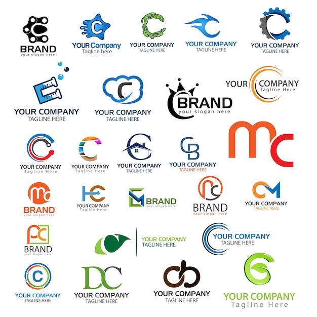 Conjunto de logotipo de letra C. Conjunto de logotipo de letra C creativa.