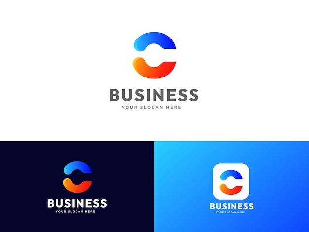 Conjunto de logotipo de letra C con diseño de degradado geométrico