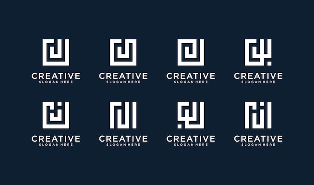 Conjunto de logotipo letra J en estilo cuadrado