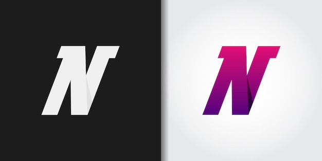 Conjunto de logotipo de letra n degradado púrpura