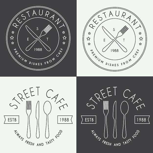 Conjunto de logotipo lineal de restaurante vintage.