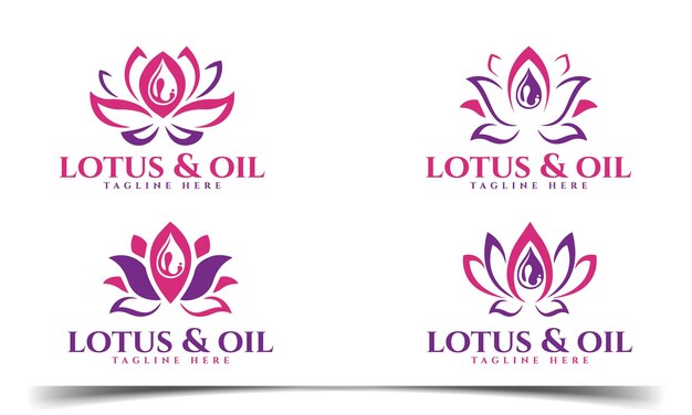 Conjunto de logotipo de loto Icono de logotipo de flor de loto estilo lineal