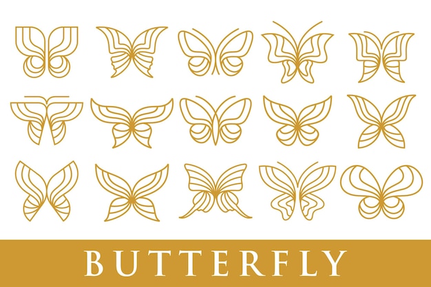 conjunto de logotipo de mariposa diseño de logotipo de línea de lujo logotipo de símbolo de mariposa ilustración vectorial.