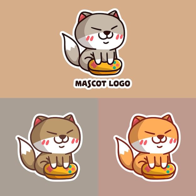 Conjunto de logotipo de mascota de juego de gato lindo con apprearance opcional.