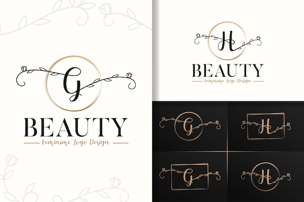 Conjunto de logotipo de monograma de belleza femenina letra g y h