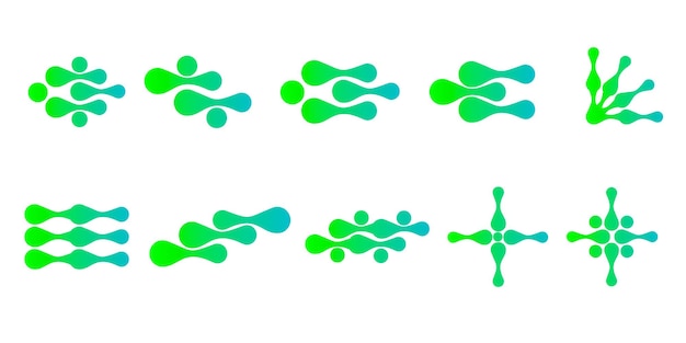 Conjunto de logotipo de monograma con concepto de punto laboratorio de átomo de molécula de biotecnología colorida universal