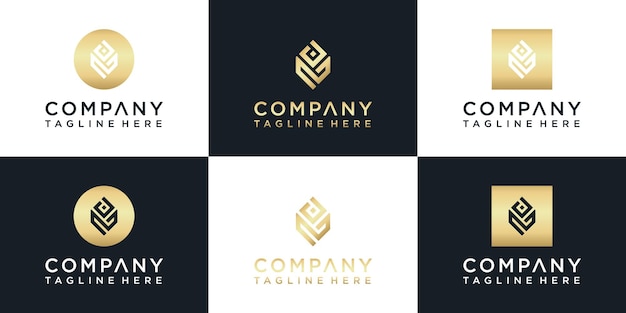 Conjunto de logotipo de monograma creativo v dorado