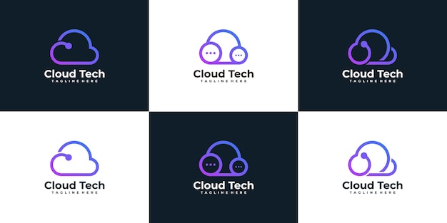 Conjunto de logotipo de nube de tecnología.