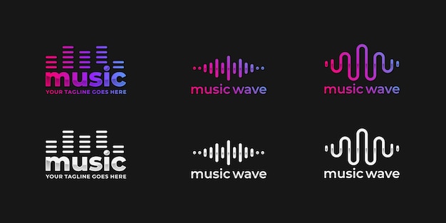 Vector conjunto de logotipo de onda de música