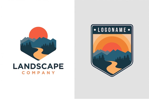 Vector conjunto de logotipo de paisaje de montaña