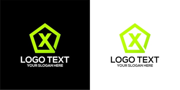 Conjunto de logotipo de pentágono combinado con plantilla de diseños de letra x vector premium