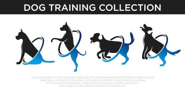 Conjunto de logotipo de perro para entrenamiento de perros con un perro dando un salto