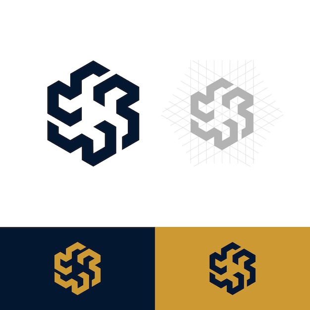 Vector conjunto de logotipo de polígono con elementos triples