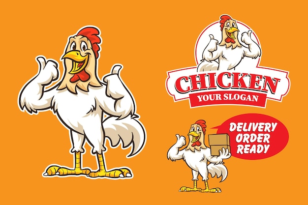 Vector conjunto de logotipo de pollo de dibujos animados divertidos