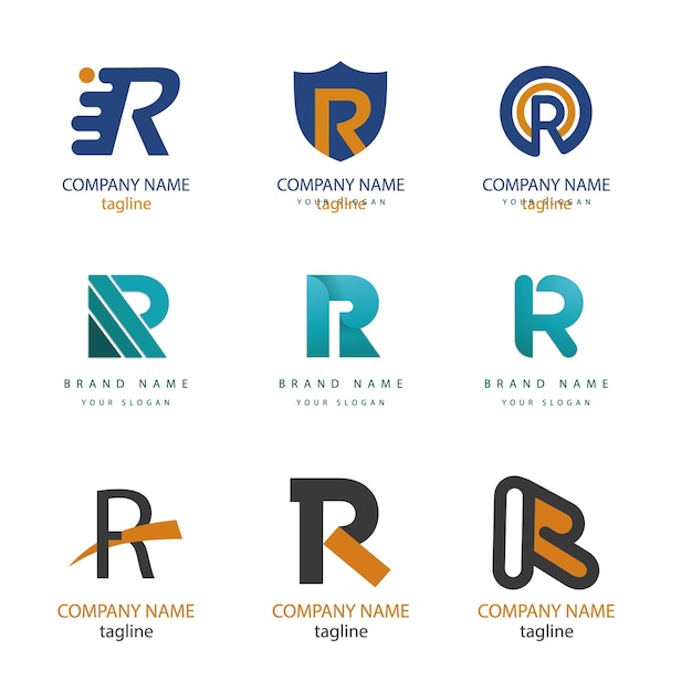 conjunto de logotipo r creativo diseño minimalista concepto abstracto logotipo r inicial para su empresa comercial