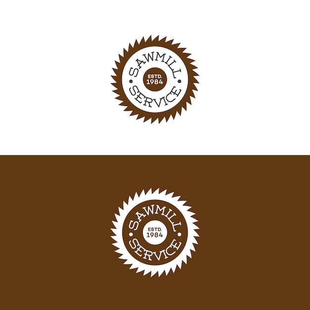 Conjunto de logotipo de servicio de aserradero con sierra aislada en el fondo para carpintería