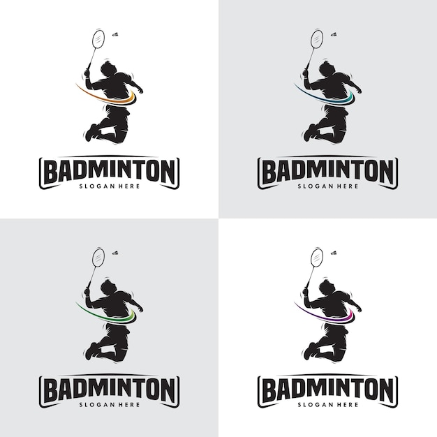 Conjunto de logotipo de silueta de bádminton jump smash