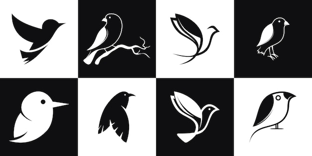 Conjunto de logotipo de silueta creativa de plantilla de vector de aves para negocios