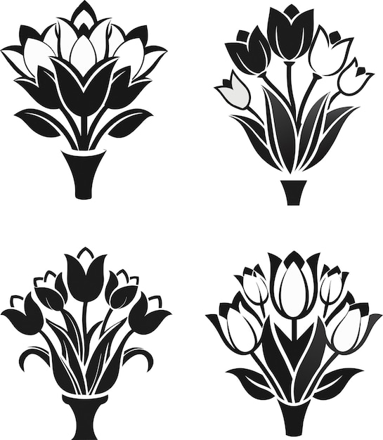 Conjunto de logotipo de silueta de un ramo de tulipanes