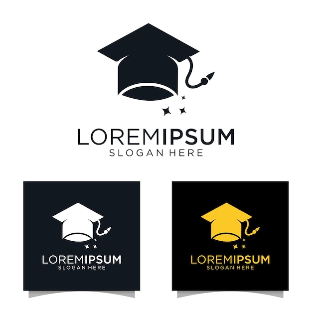 Vector conjunto de logotipo de sombrero graduado, símbolo o icono de la escuela y la universidad. logotipo único de estudio y educación.