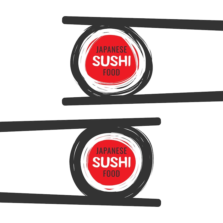 Vector conjunto de logotipo de sushi de garabatos coloridos garabatos dibujados a mano con palillos, elementos de diseño vectorial