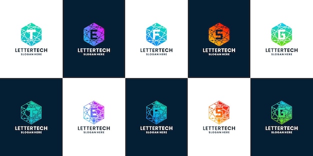 Conjunto de logotipo de tecnología de iniciales con color degradado.