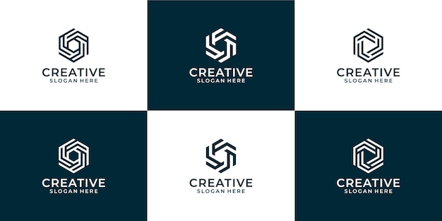 Conjunto de logotipo de tecnología de letra F creativa con plantilla de logotipo de forma abstracta