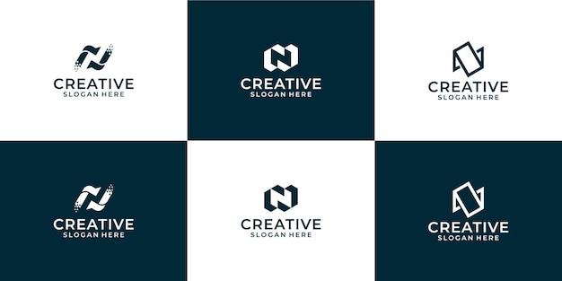 Conjunto de logotipo de tecnología de letra N creativa con plantilla de logotipo de forma abstracta