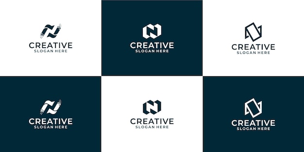 Conjunto de logotipo de tecnología de letra N creativa con plantilla de logotipo de forma abstracta