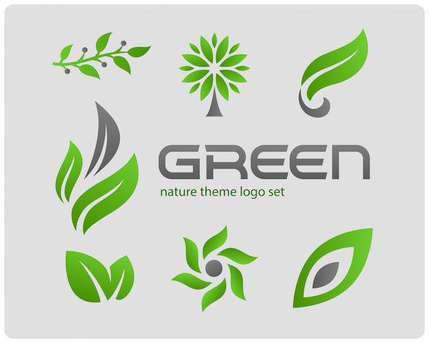 Conjunto de logotipo de tema de naturaleza verde
