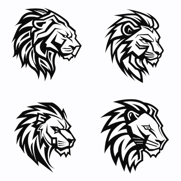 Conjunto de logotipo vectorial de un león robótico futurista